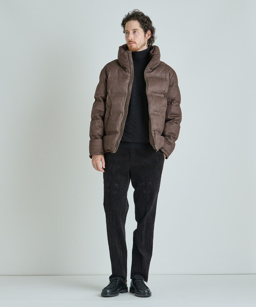 MEN'S BIGI スエード調ツイルプリントダウンジャケット ブラウン