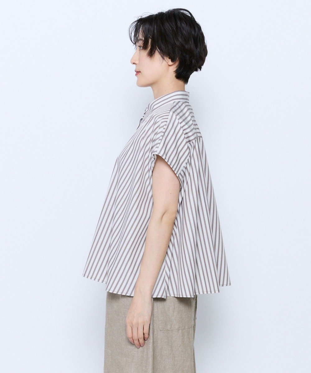 feerique feerique ポプリンストライプフレアシャツ ブラウン
