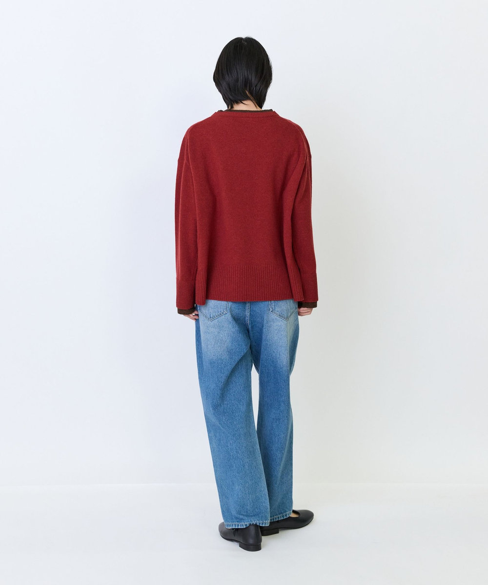 LOISIR ウール天竺配色プルオーバー レッド