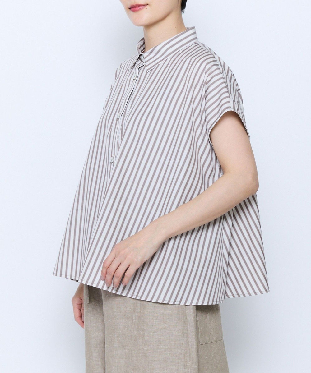 feerique feerique ポプリンストライプフレアシャツ ブラウン