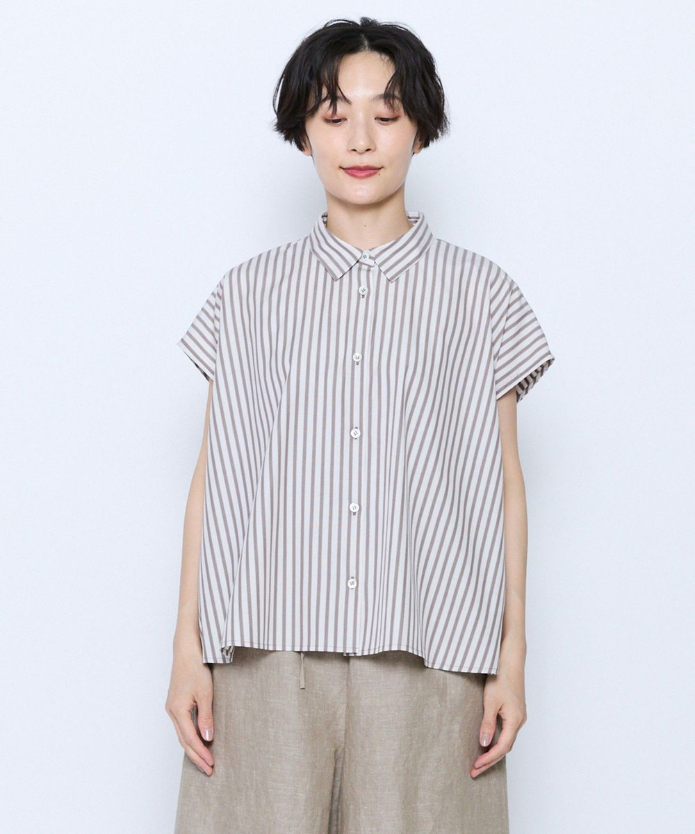 feerique feerique ポプリンストライプフレアシャツ ブラウン