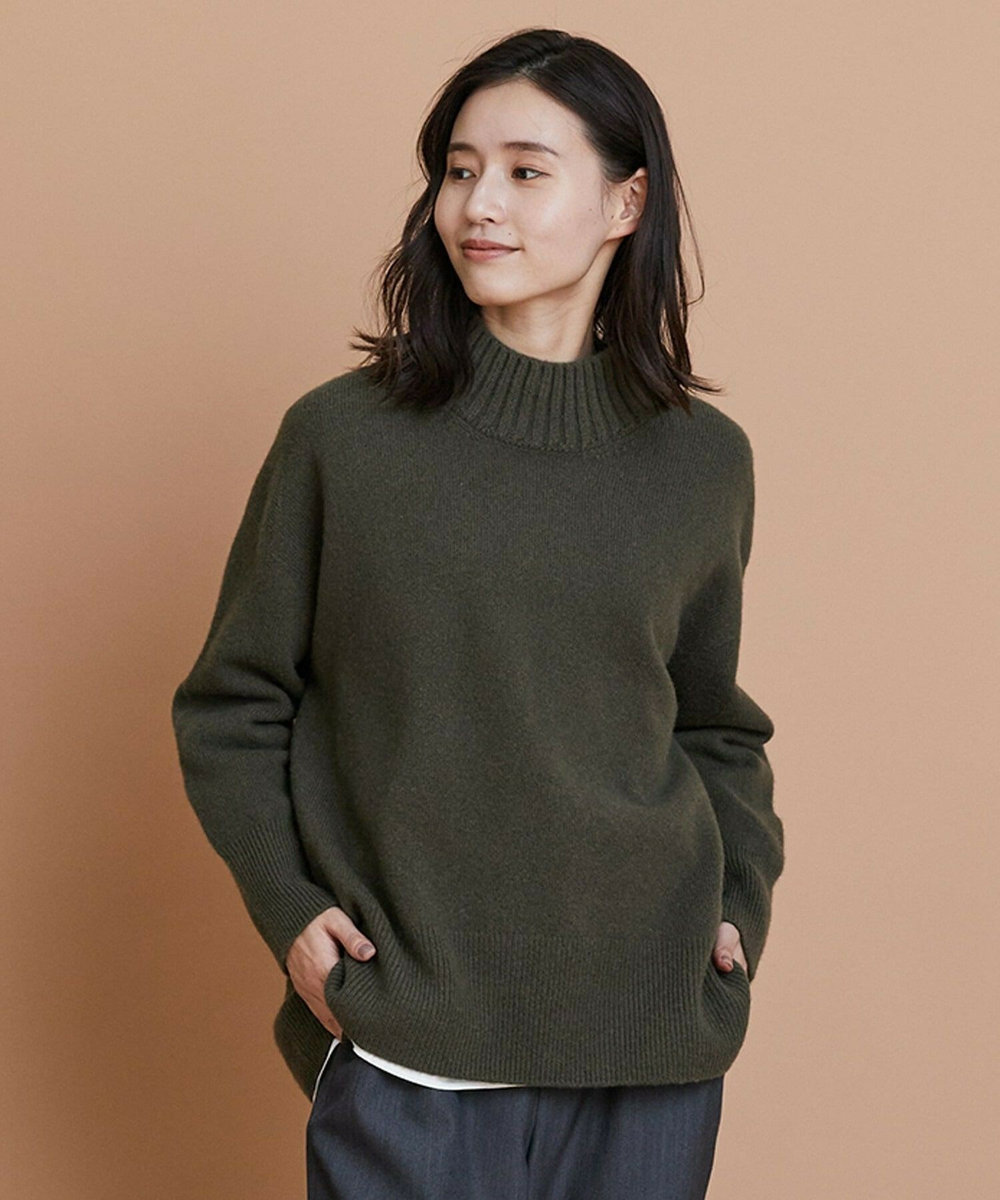 L'EQUIPE カシミヤ混ハイネックニットプルオーバー カーキ