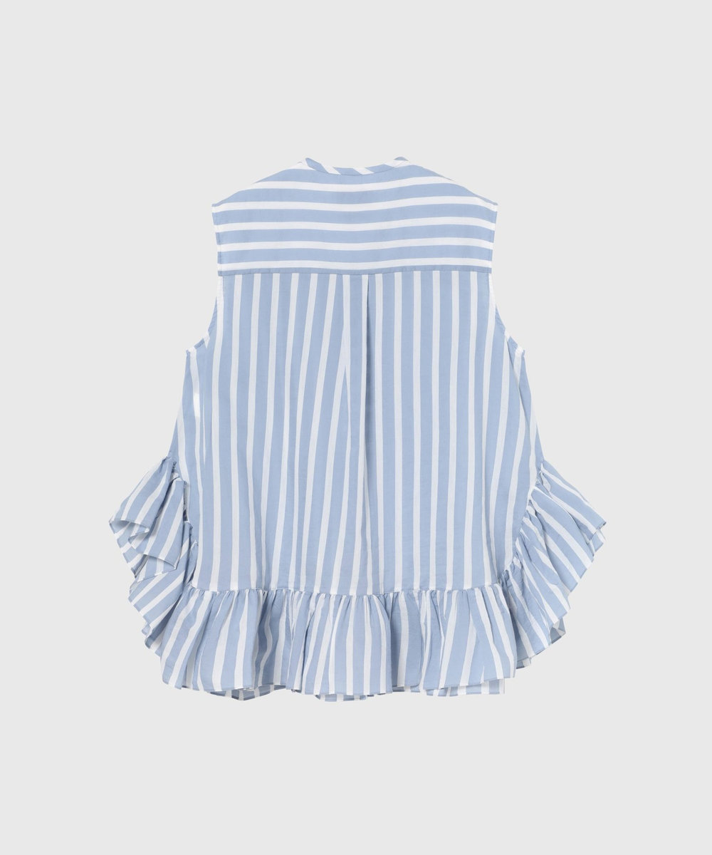 DÉPAREILLÉ COTTON SILK BORDER SLEEVELESS BLOUSE / コットンシルクボーダースリーブレスブラウス ブルー