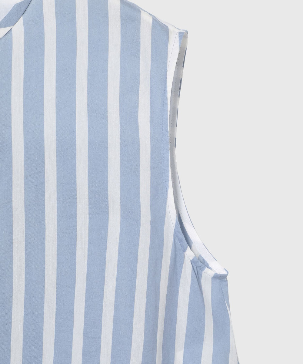 DÉPAREILLÉ COTTON SILK BORDER SLEEVELESS BLOUSE / コットンシルクボーダースリーブレスブラウス ブルー
