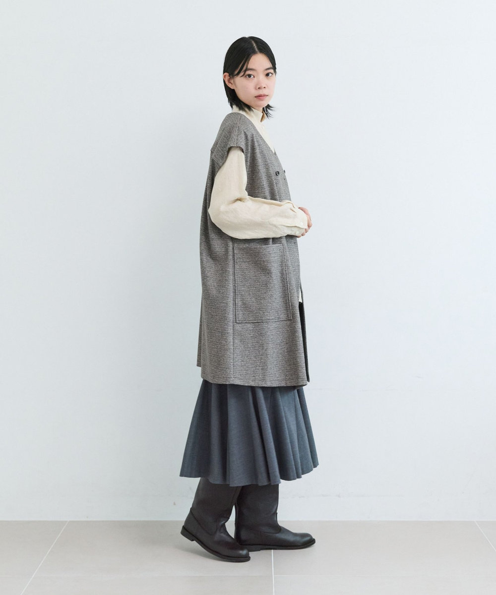 LOISIR エステルコットンカットソーロングベスト チェック