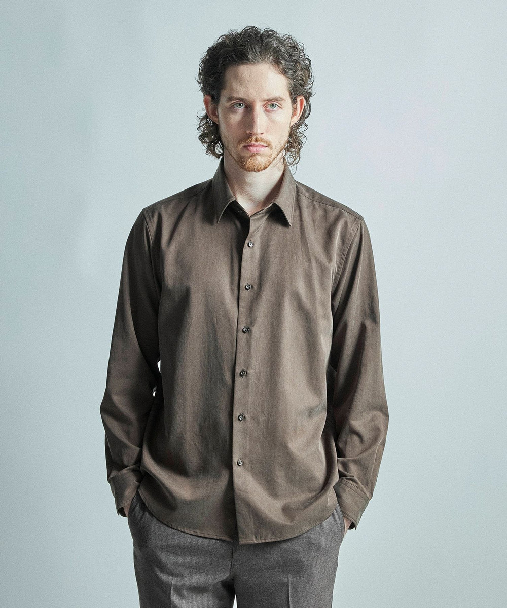 MEN'S BIGI リヨセルコットンサテンシャツ ブラウン