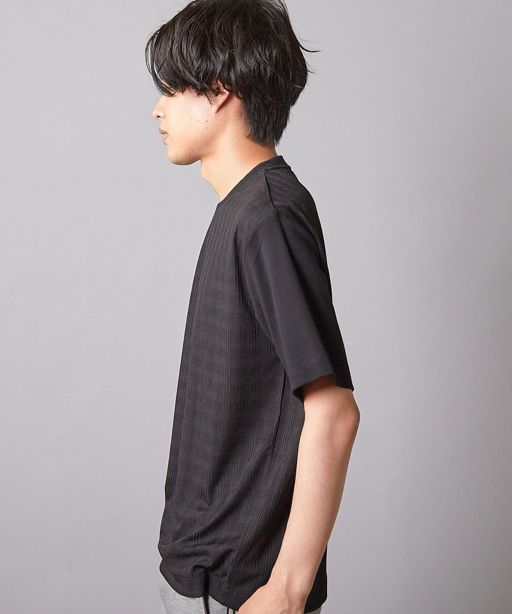 UNION STATION チェックジャガード×袖ポンチ 異素材Tシャツ ブラック