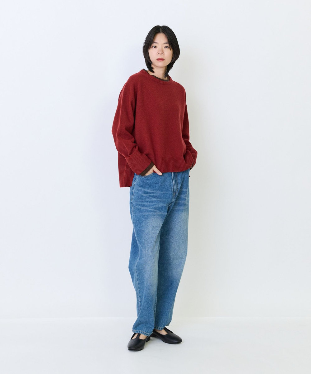 LOISIR ウール天竺配色プルオーバー レッド