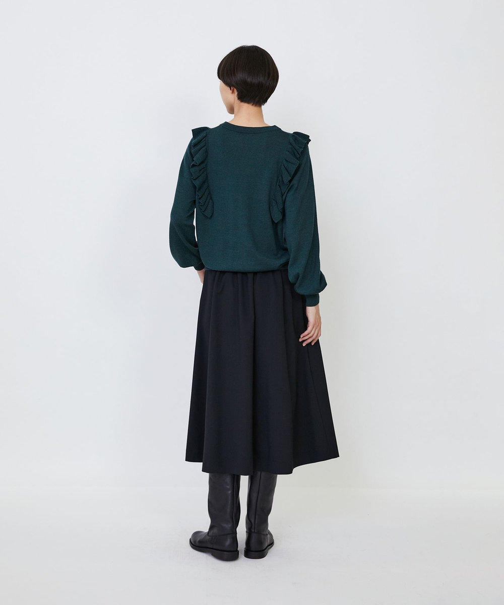 LOISIR ウール梳毛天竺フリルプルオーバー グリーン