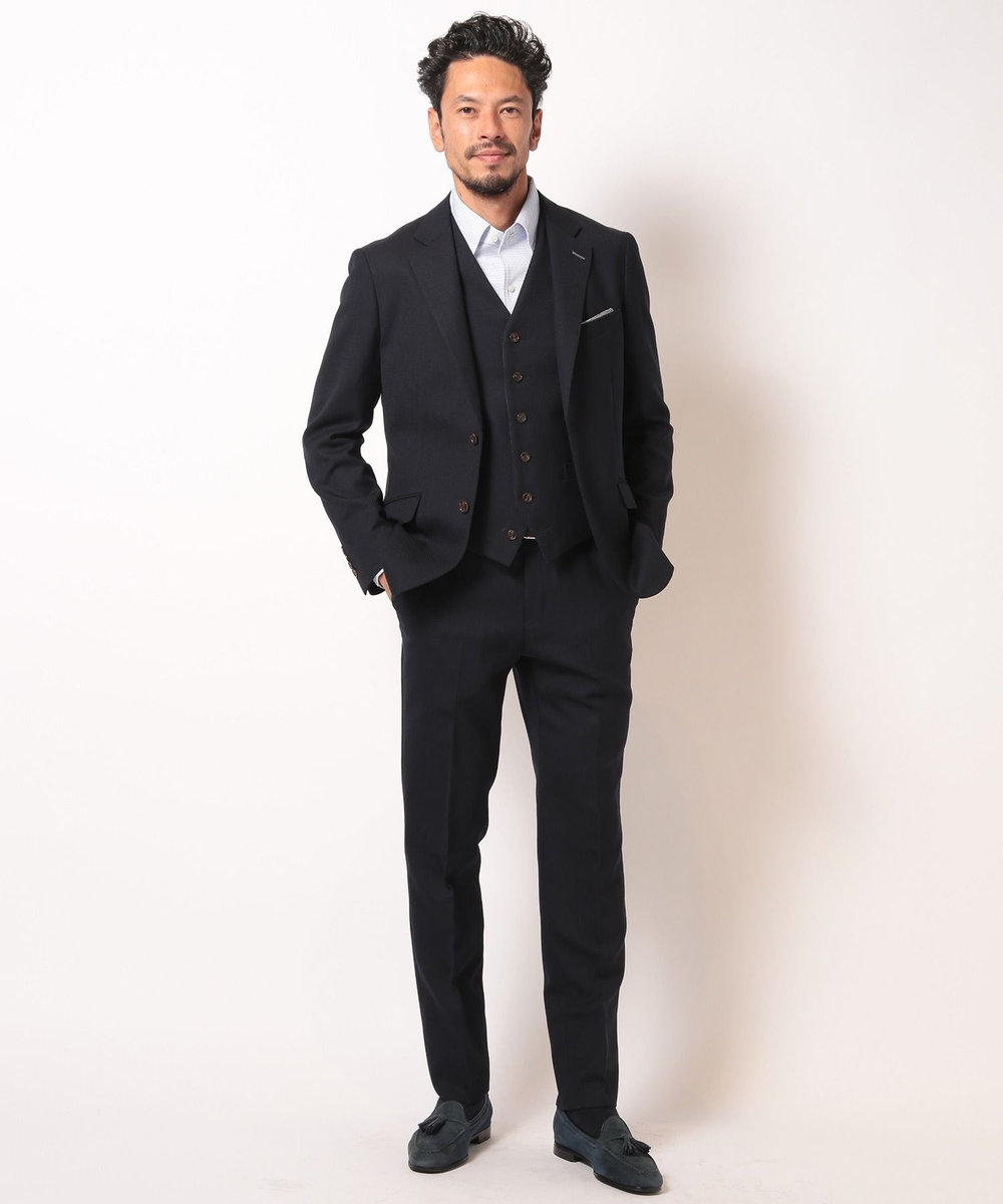 MEN'S BIGI 【ACTIVE TAILOR】ミックスヤーン/ホップサックスラックス＜セットアップ・スリーピース対応＞ ダークネイビー