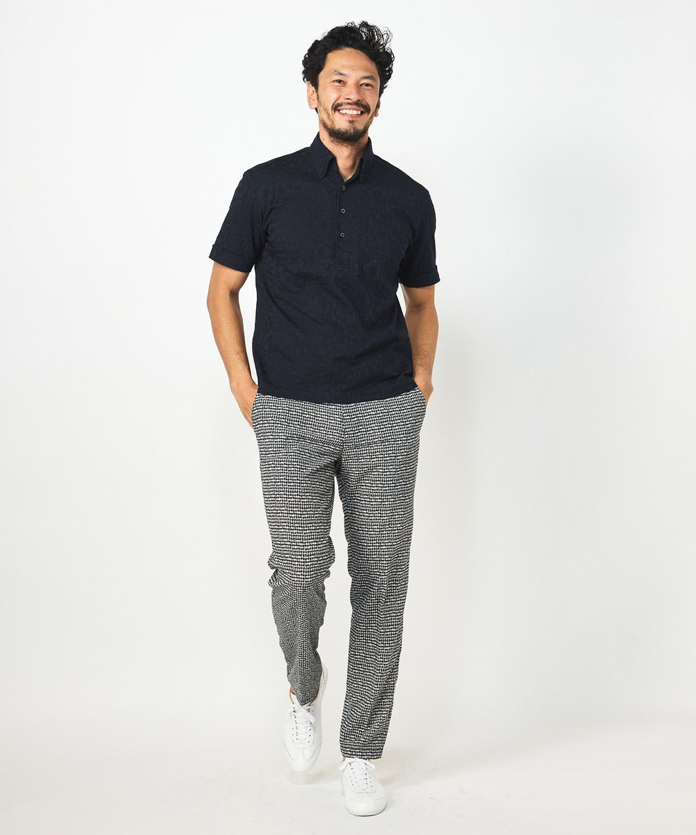 MEN'S BIGI 【COOL MAX】リンクスジャカードフラワー柄ポロシャツ ネイビー