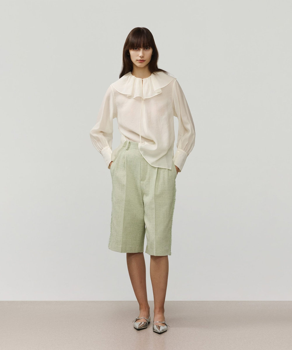 DÉPAREILLÉ SLUB TWEED HALF PANTS / スラブツィードハーフパンツ グリーン