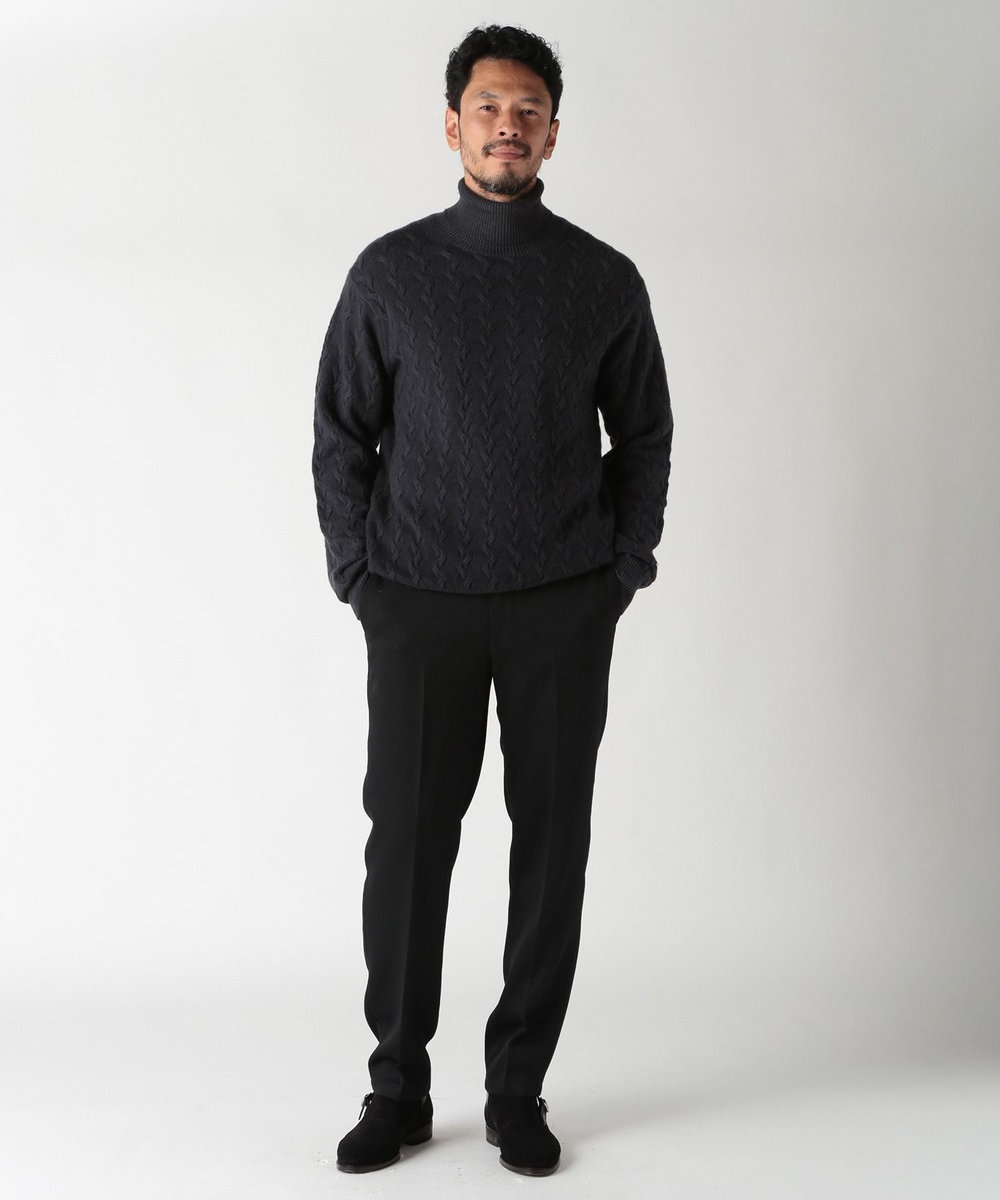 MEN'S BIGI 5ゲージスノー加工ケーブルタートルネックセーター ブラック