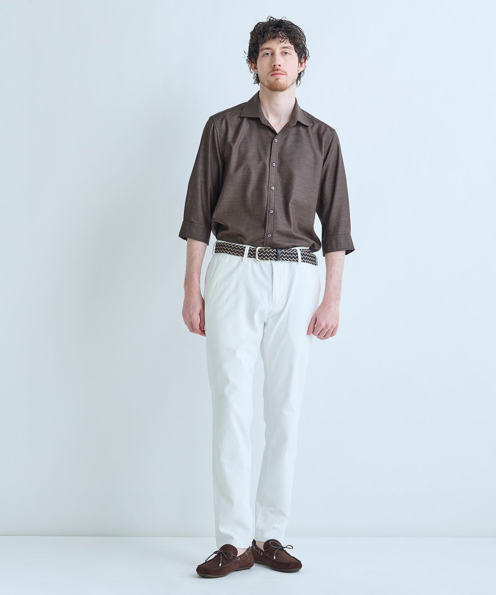 MEN'S BIGI レザーミックス イタリアンメッシュベルト ネイビー