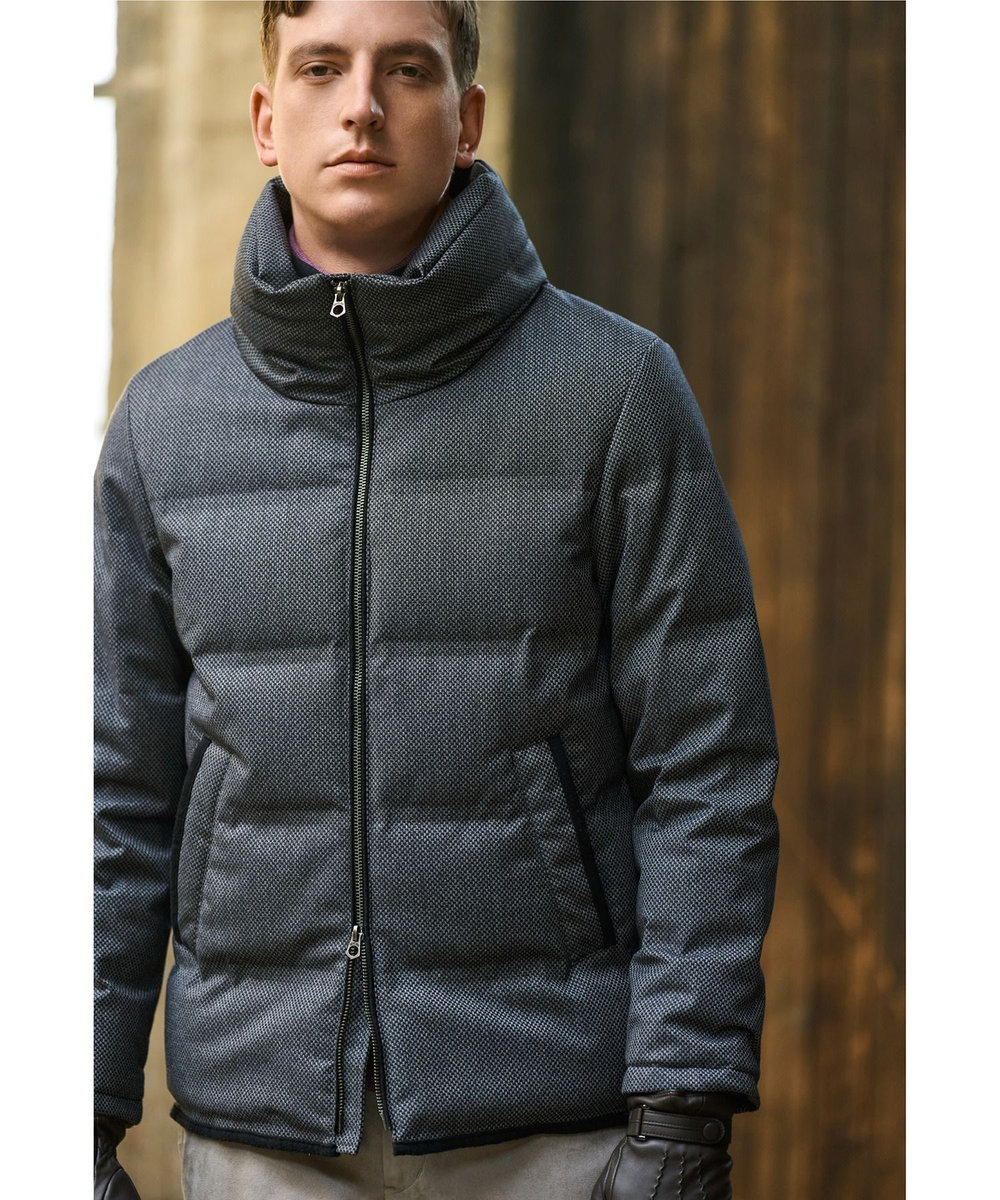 MEN'S BIGI マイクロブロックチェックボリュームネックダウン グレー系その他