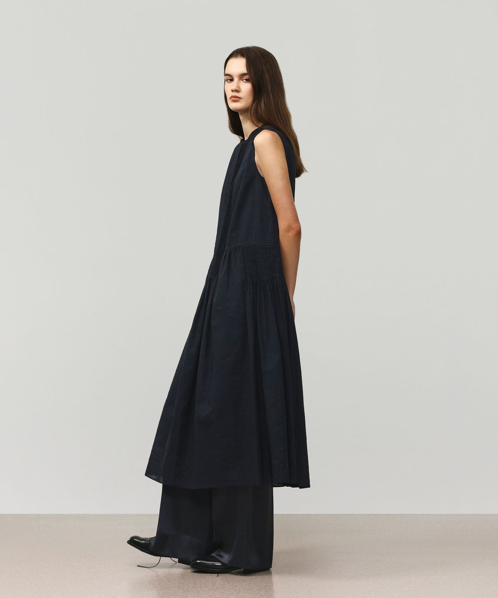 DÉPAREILLÉ RAMIE COTTON PINTUCK SLEEVELESS DRESS / ラミーコットンピンタックスリーブレスドレス ネイビー