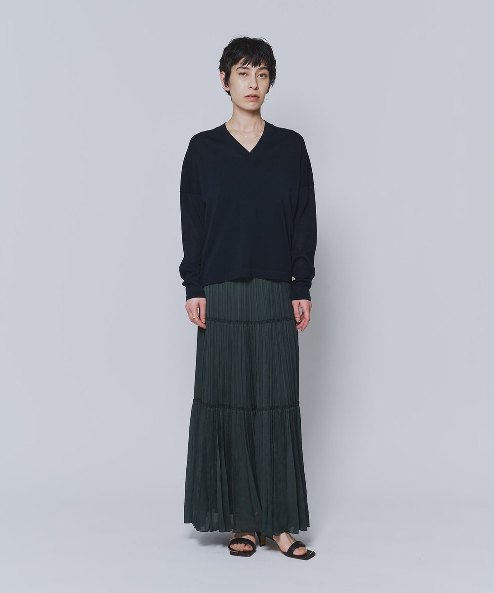 1er Arrondissement 楊柳サテンティアードプリーツスカート グリーン