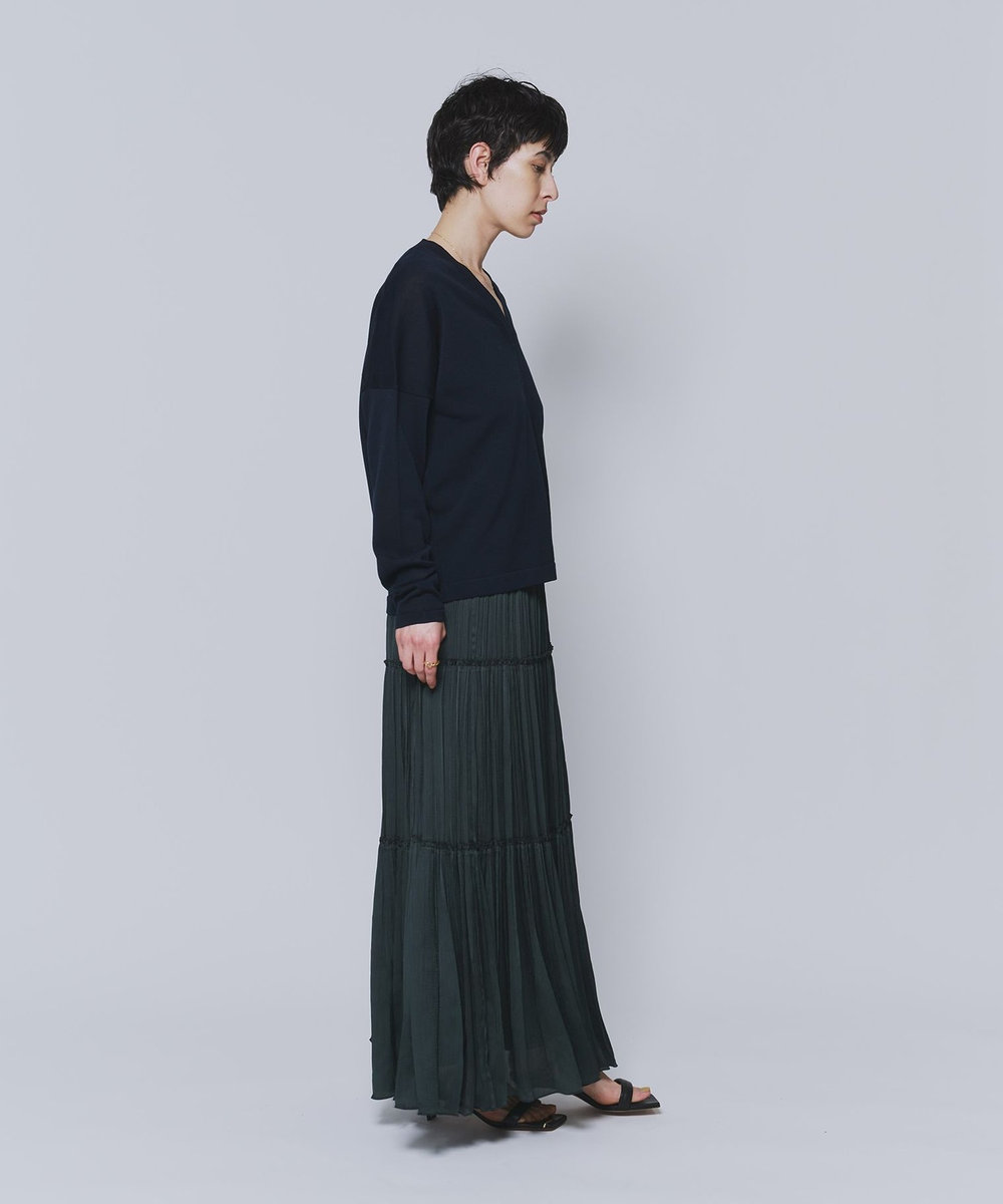 1er Arrondissement 楊柳サテンティアードプリーツスカート グリーン