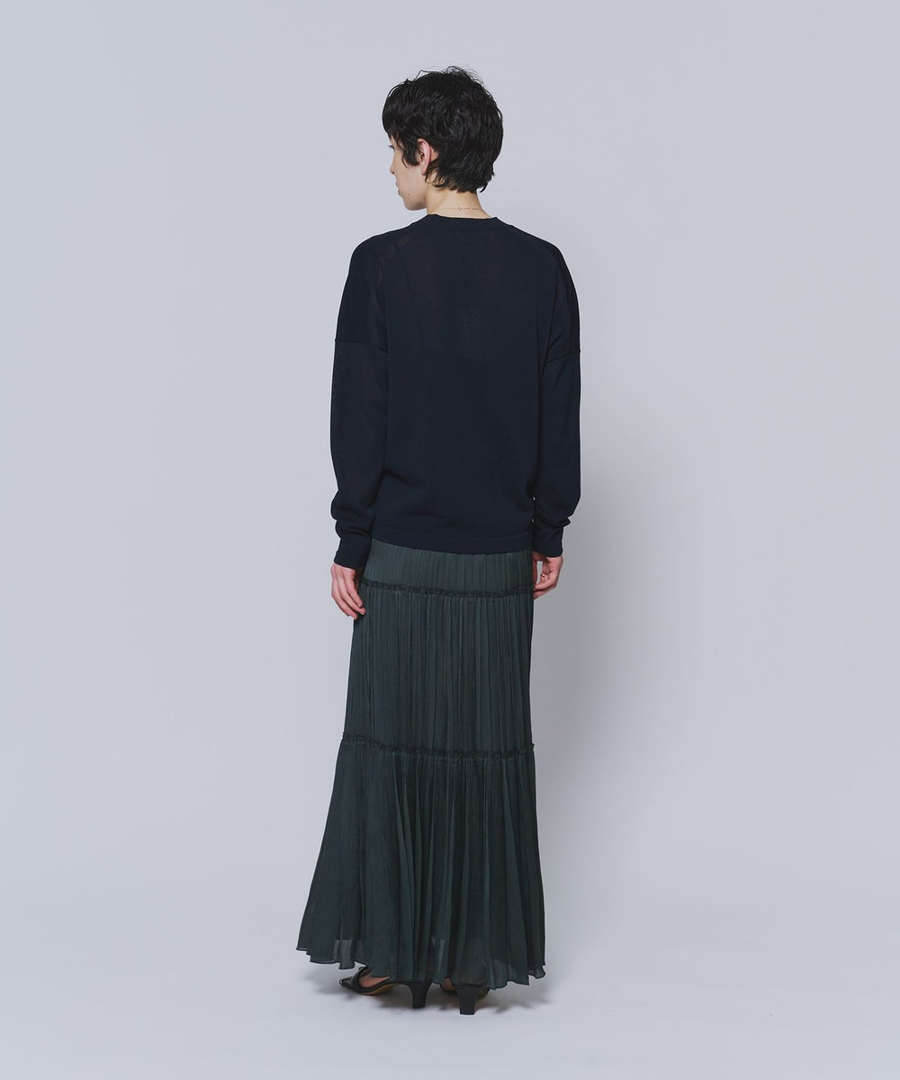 1er Arrondissement 楊柳サテンティアードプリーツスカート グリーン