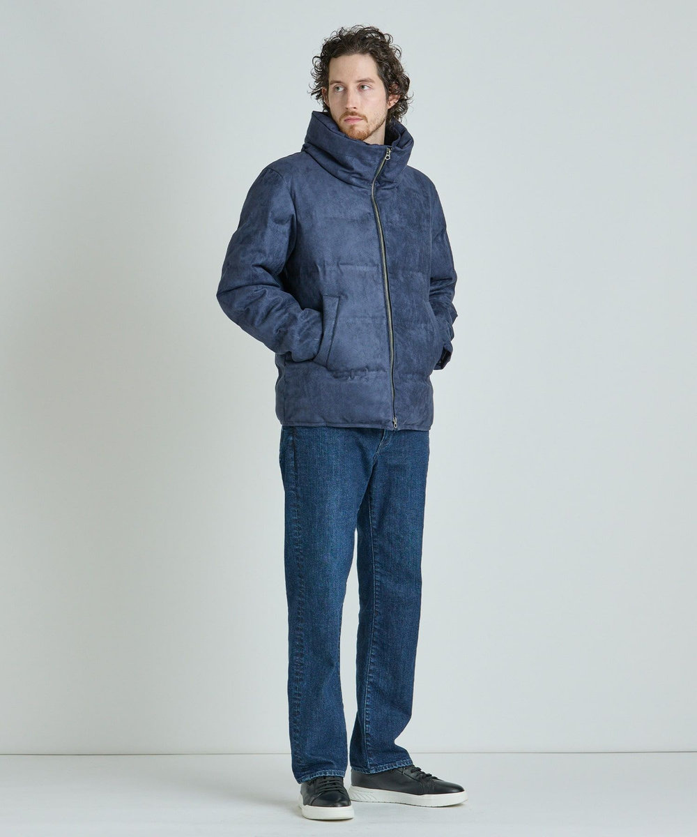MEN'S BIGI スエード調ツイルプリントダウンジャケット ネイビー