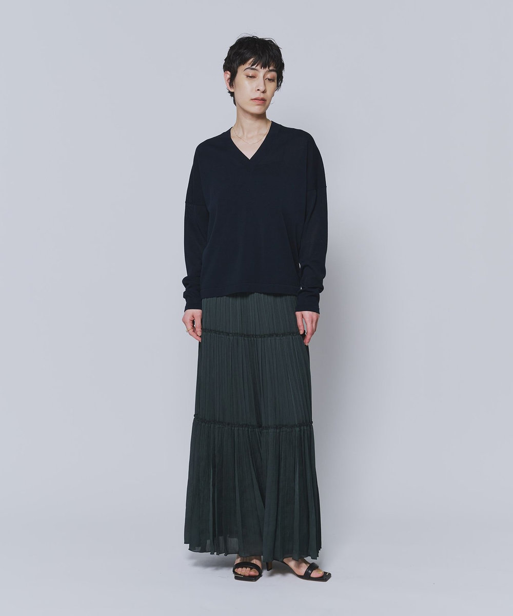 1er Arrondissement 楊柳サテンティアードプリーツスカート グリーン