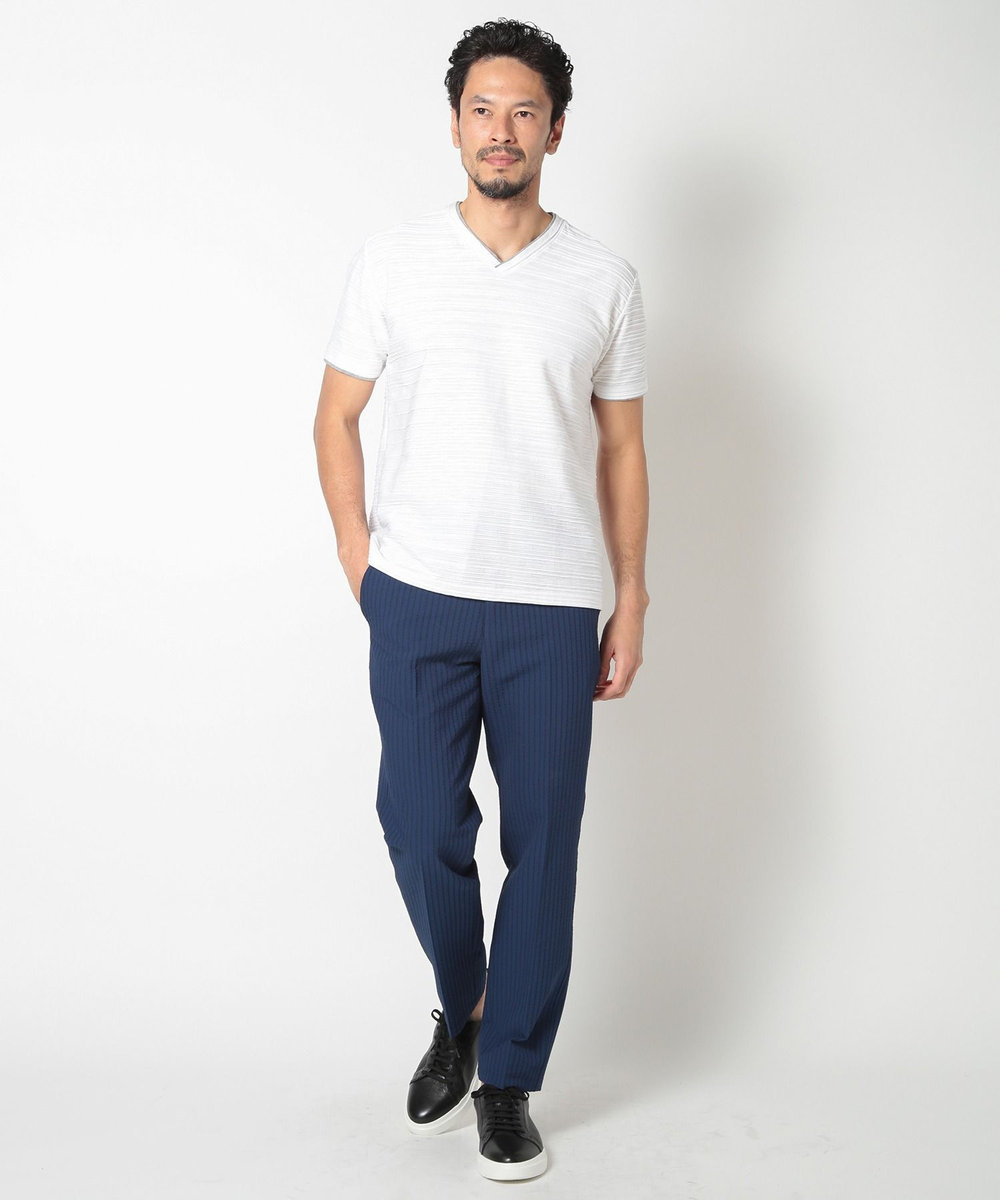 MEN'S BIGI 吸水速乾(ABS加工)スラブタックVネックカットソー ホワイト