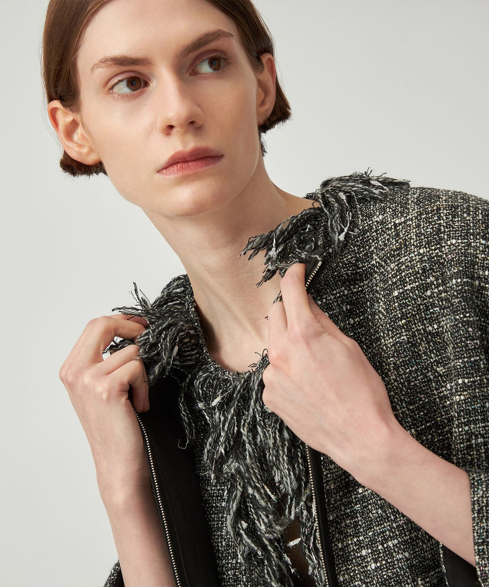 DÉPAREILLÉ LAME TWEED PONCHO JACKET / ラメツィードポンチョジャケット ブラック