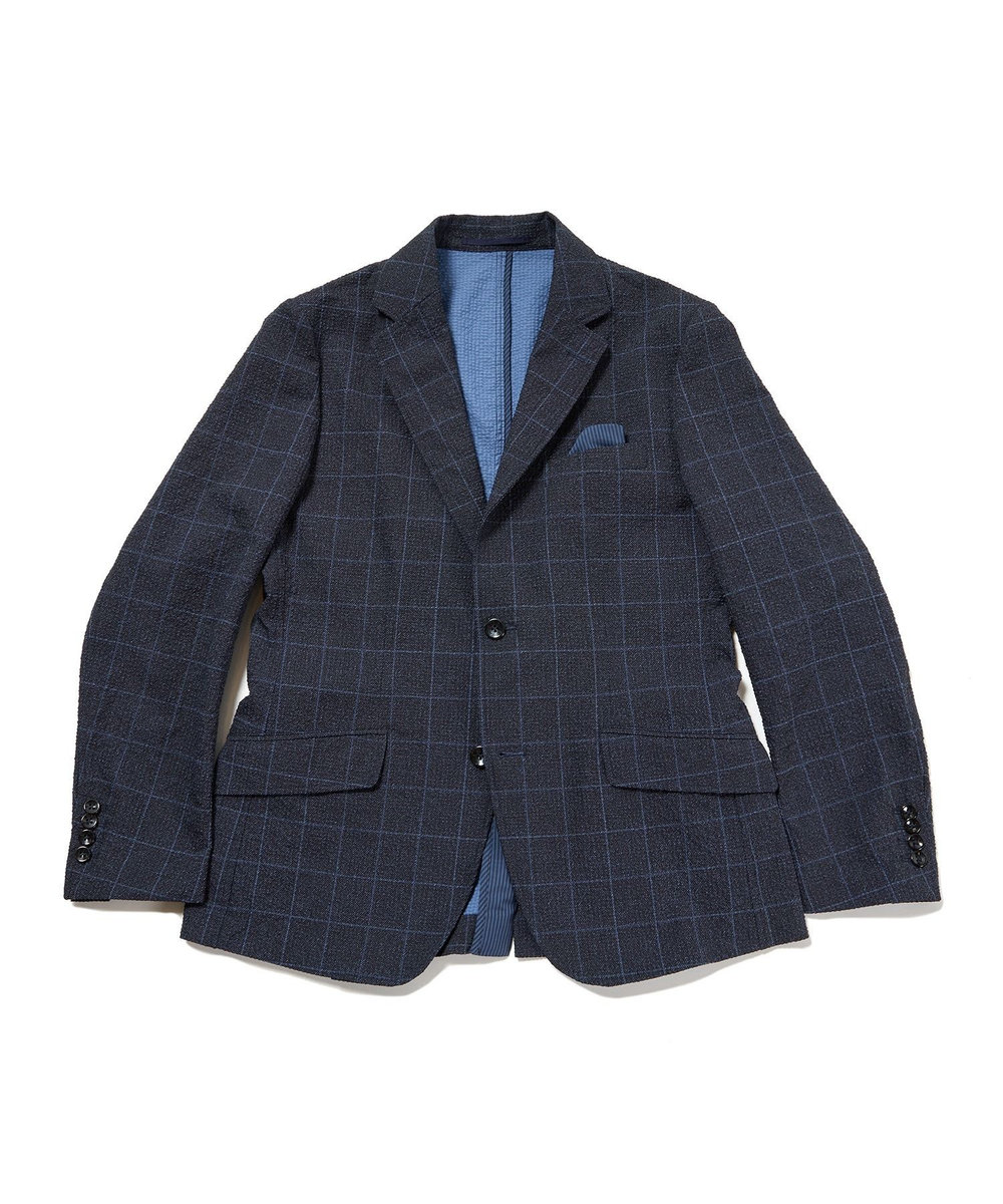 MEN'S BIGI 【ACTIVE TAILOR】3Dサッカープリントテーラードジャケット<セットアップ対応> ネイビー