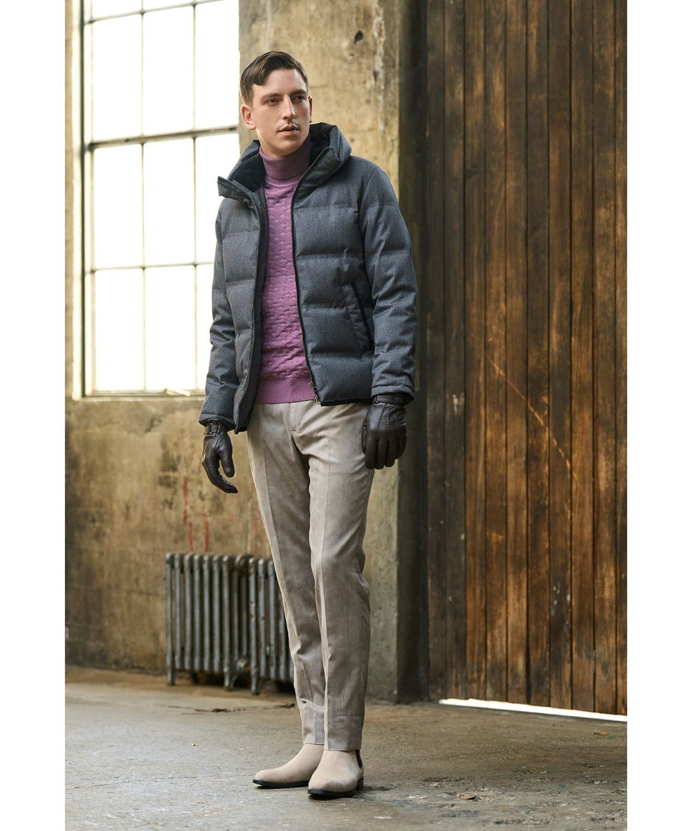 MEN'S BIGI ランダムヘリンボン編み12Gジャカードハイネックニット パープル系その他