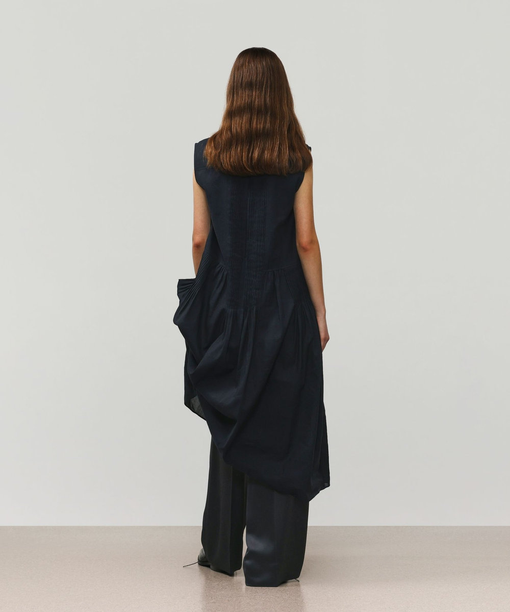 DÉPAREILLÉ RAMIE COTTON PINTUCK SLEEVELESS DRESS / ラミーコットンピンタックスリーブレスドレス ネイビー