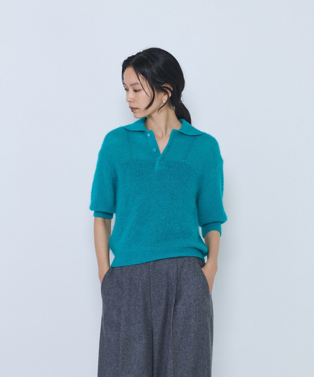 1er Arrondissement ＜INSCRIRE/アンスクリア＞"Mohair Short Sleeve Polo"ポロニット グリーン