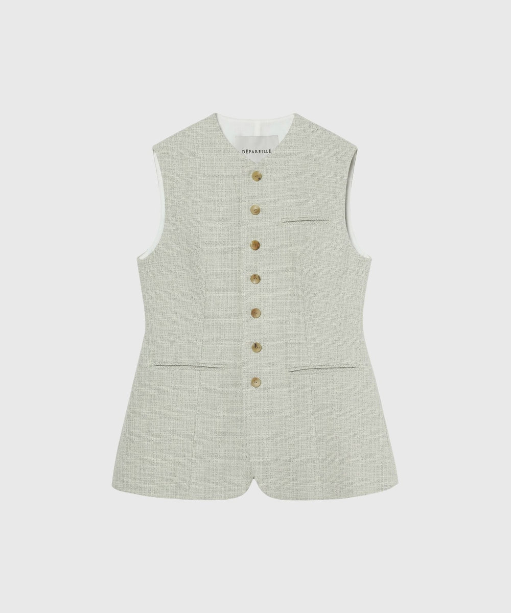 DÉPAREILLÉ SLUB TWEED GILET / スラブツィードジレ グリーン
