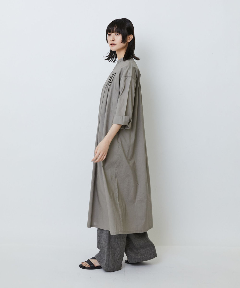 LOISIR オーガニックコットンローンスタンドカラーワンピース グレー