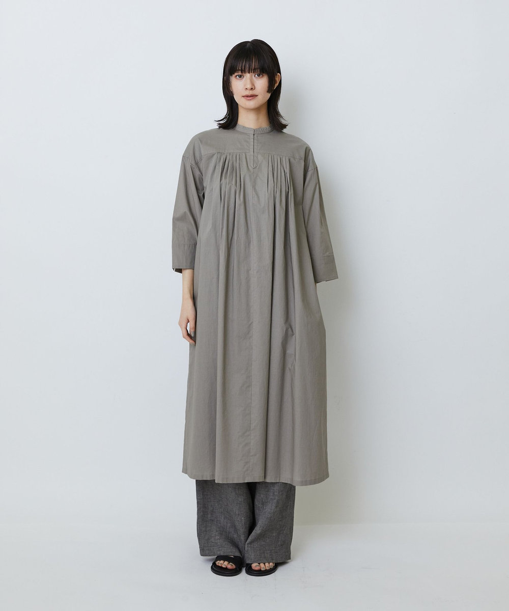 LOISIR オーガニックコットンローンスタンドカラーワンピース グレー