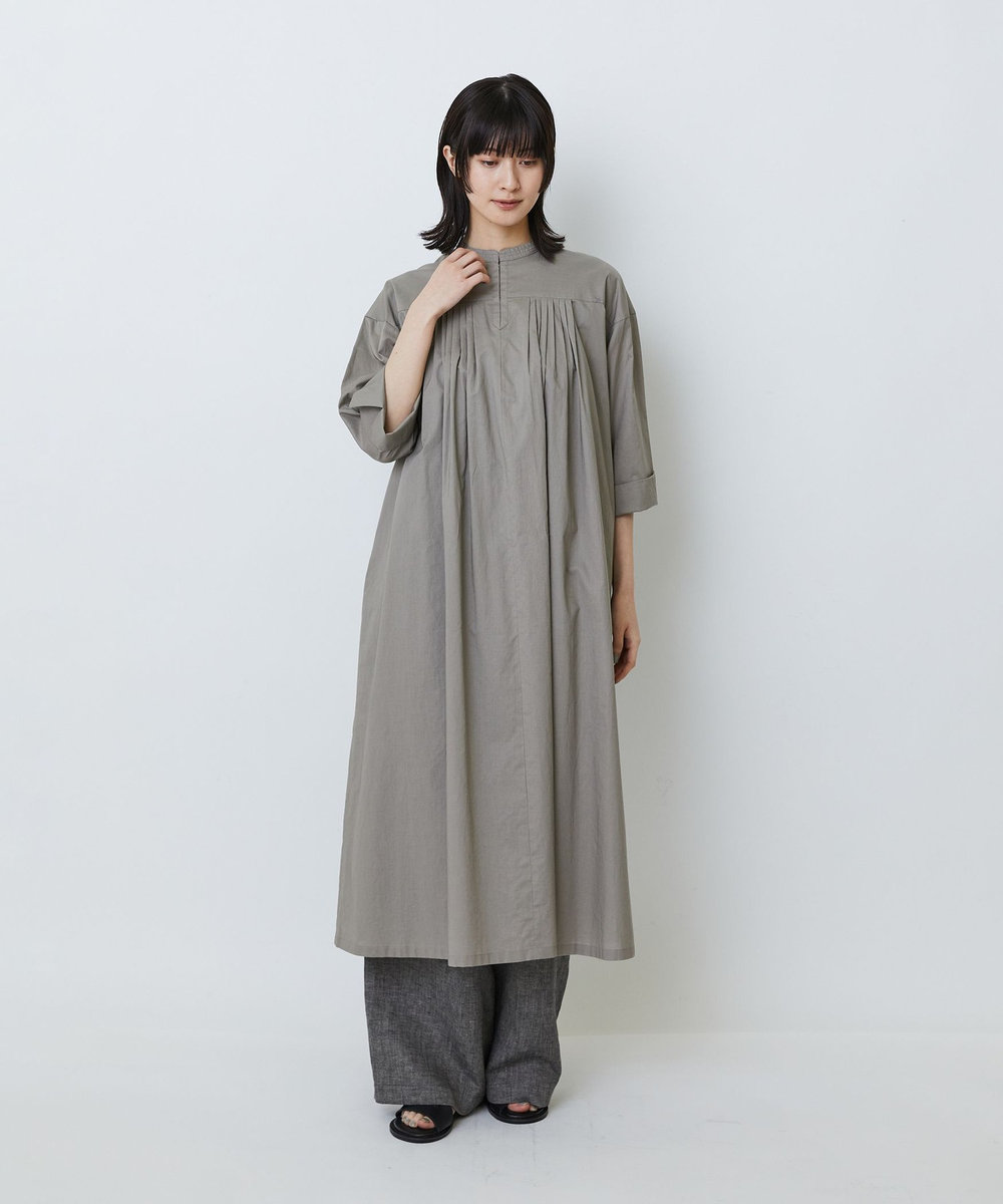 LOISIR オーガニックコットンローンスタンドカラーワンピース グレー