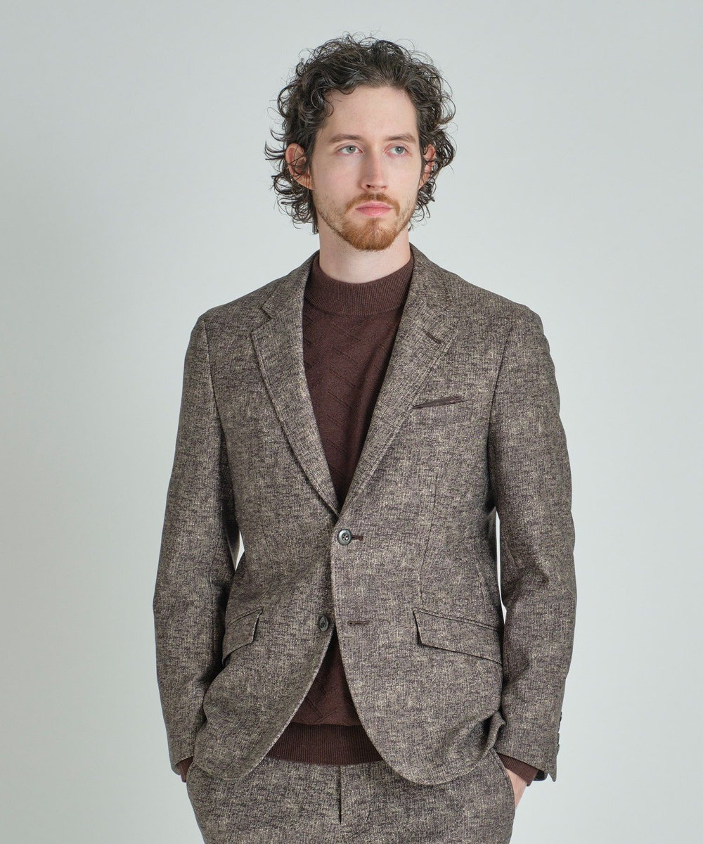 MEN'S BIGI 【ACTIVE TAILOR/アクティブテイラー】ヒートパフォーマーツイード調プリントジャケット ブラウン