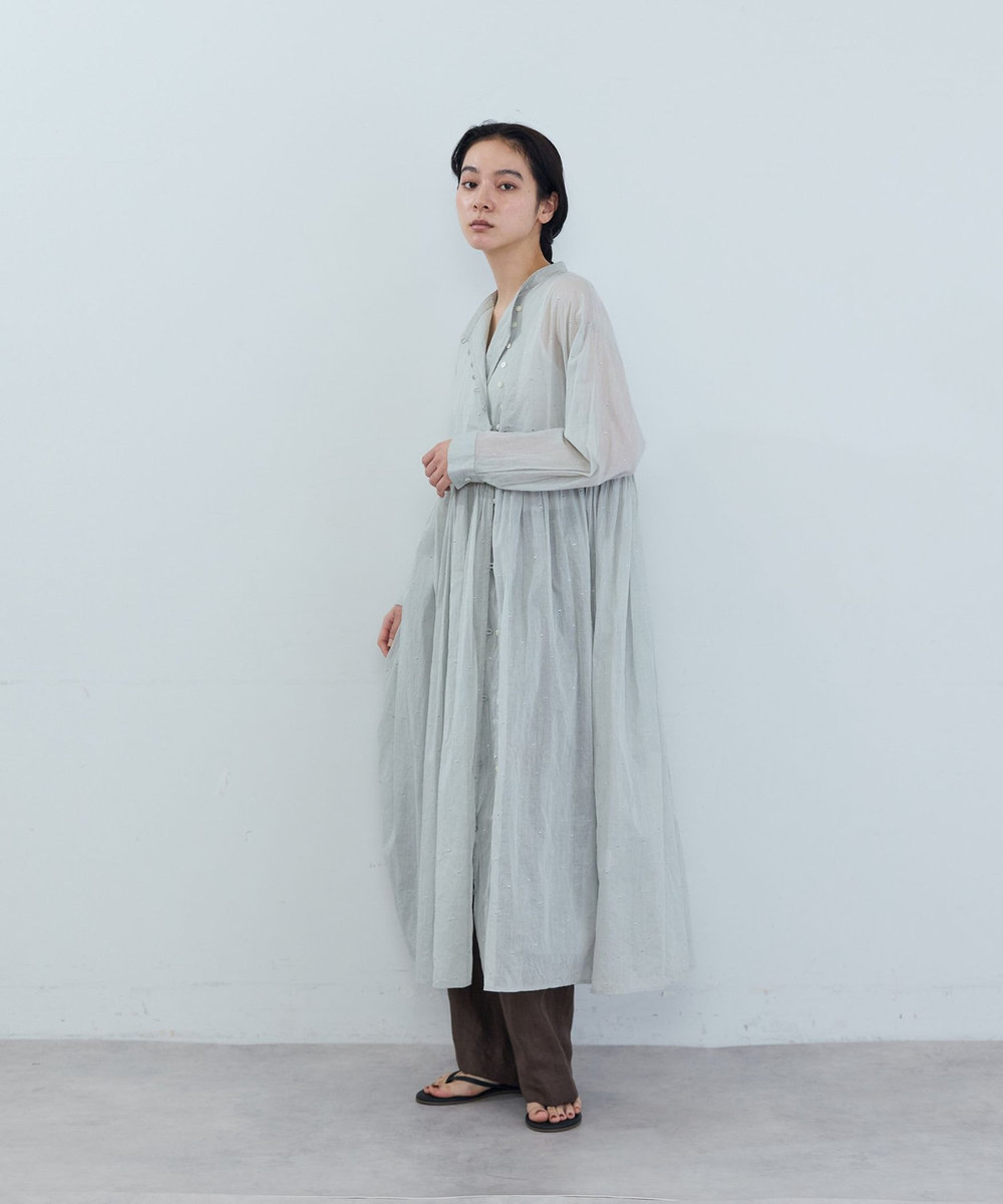 ADIEU TRISTESSE コットンオーガンジードット刺繍ワンピース ブル－グレ－