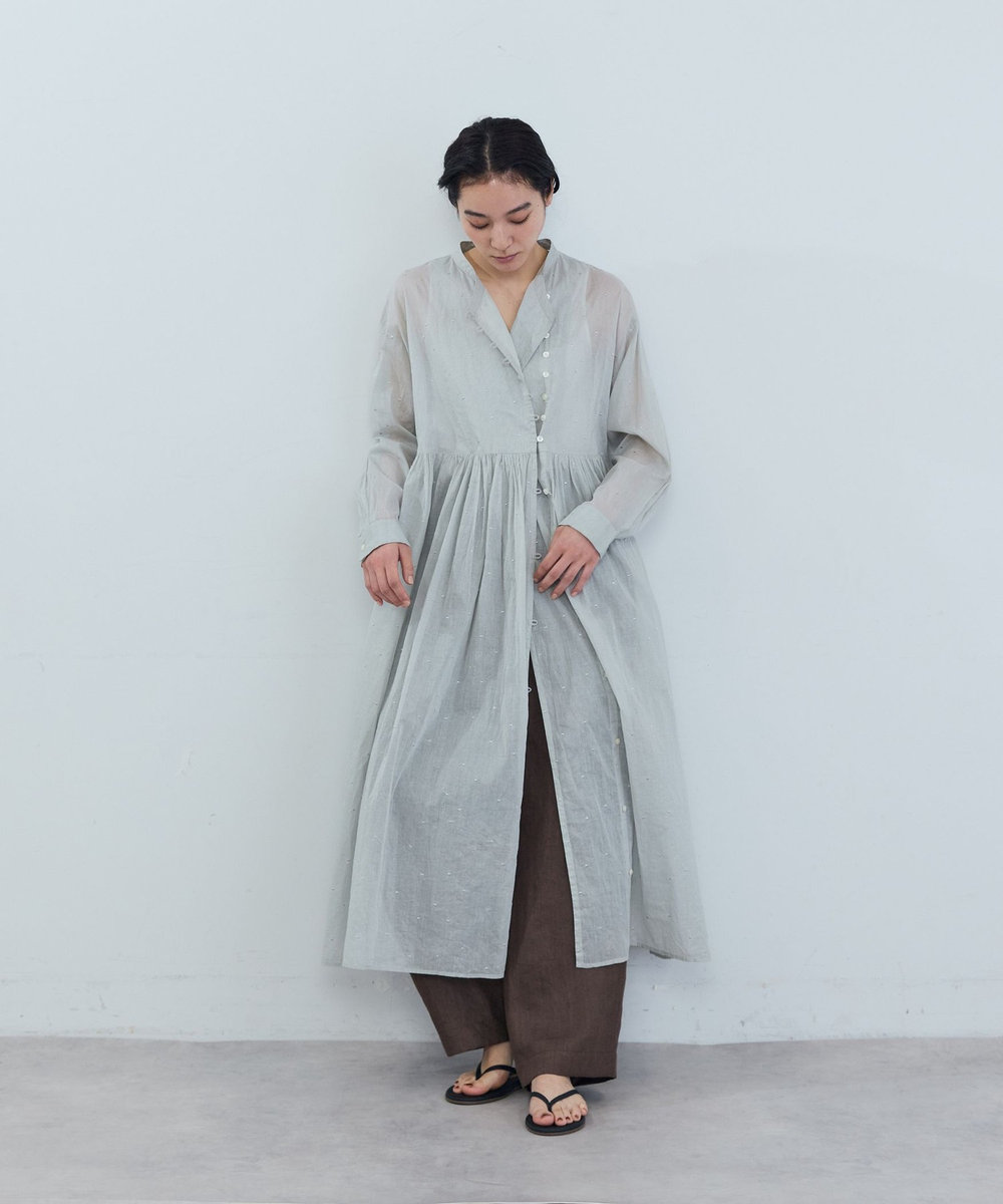 ADIEU TRISTESSE コットンオーガンジードット刺繍ワンピース ブル－グレ－