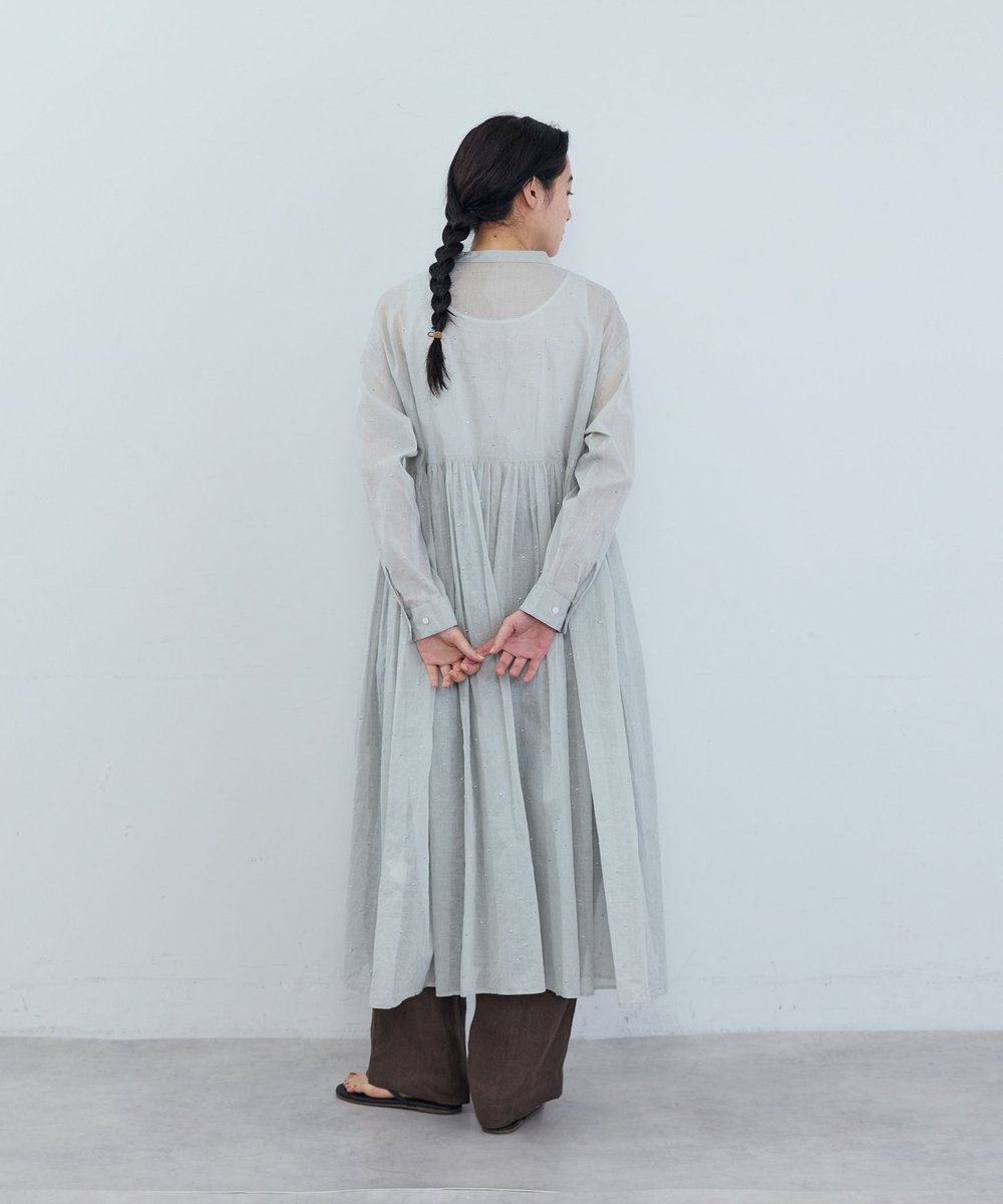 ADIEU TRISTESSE コットンオーガンジードット刺繍ワンピース ブル－グレ－
