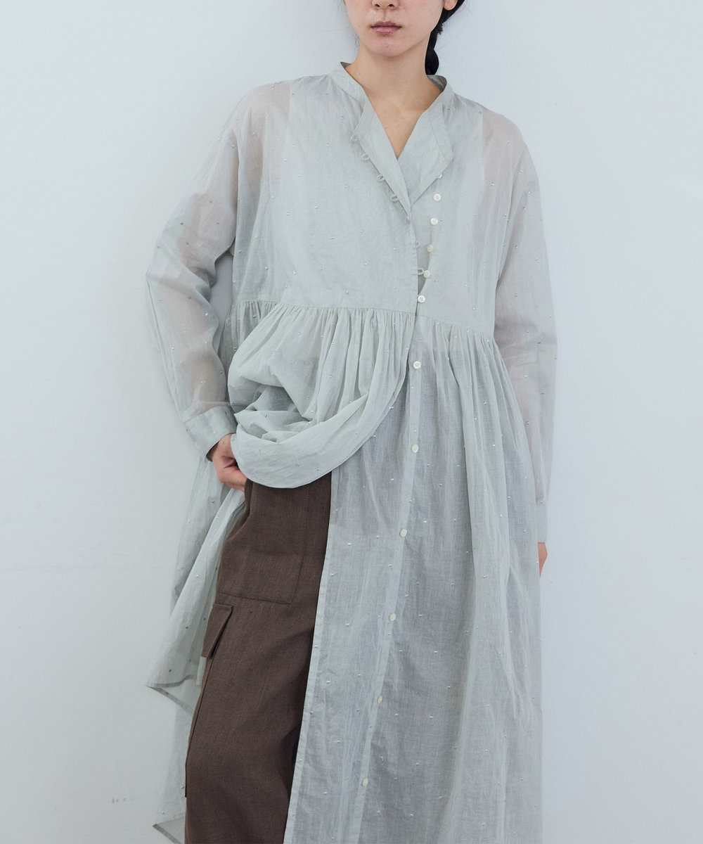 ADIEU TRISTESSE コットンオーガンジードット刺繍ワンピース ブル－グレ－