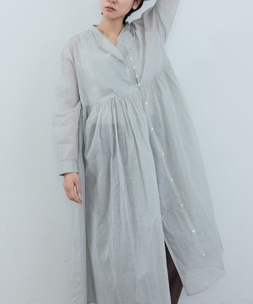 ADIEU TRISTESSE コットンオーガンジードット刺繍ワンピース ブル－グレ－