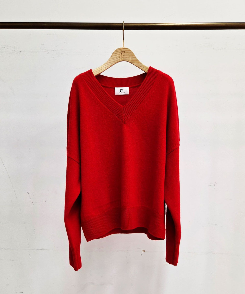 1er Arrondissement ウールカシミアVネックニット レッド