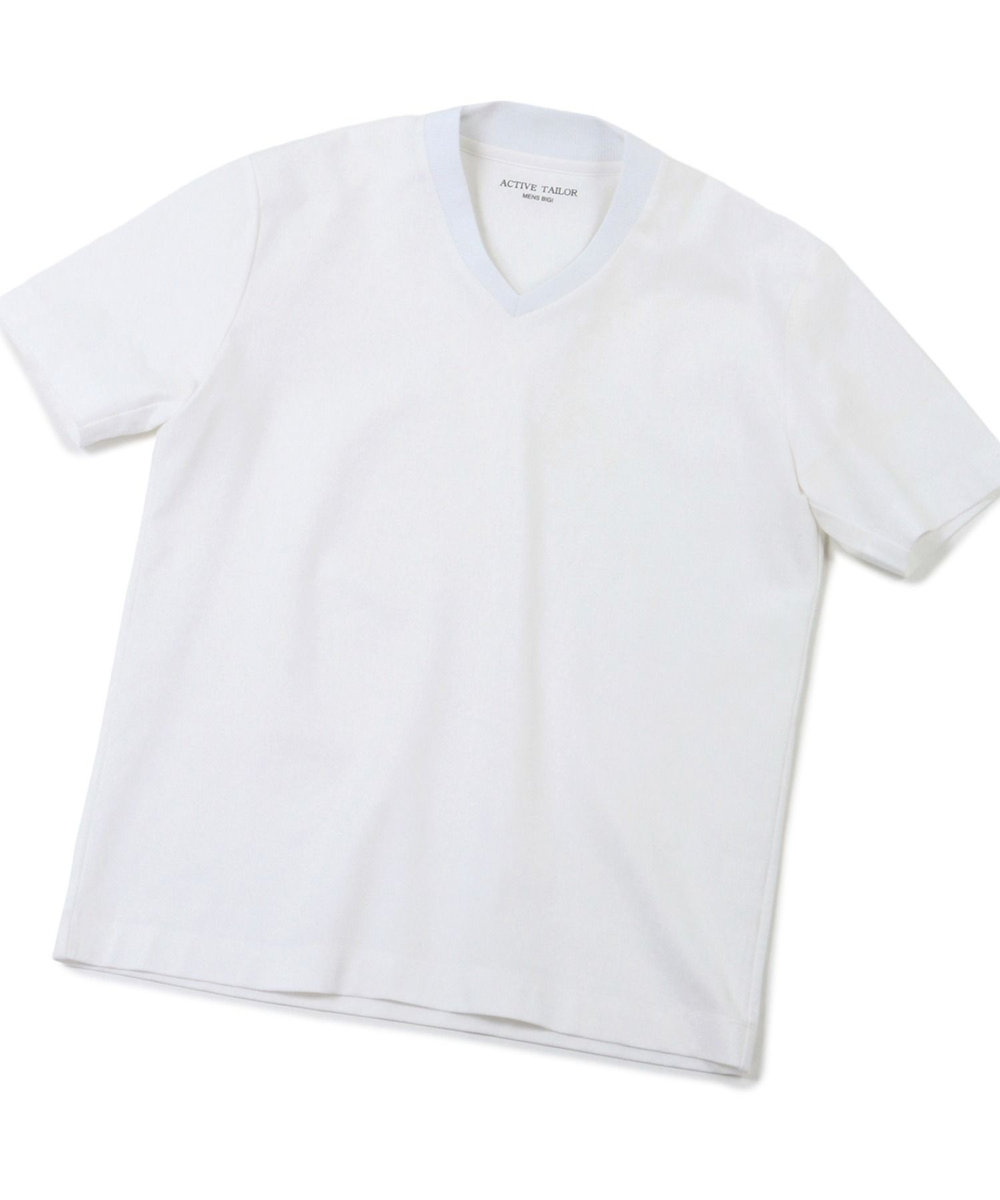 MEN'S BIGI 【ACTIVE TAILOR】シルケットスムースVネックTシャツ ホワイト