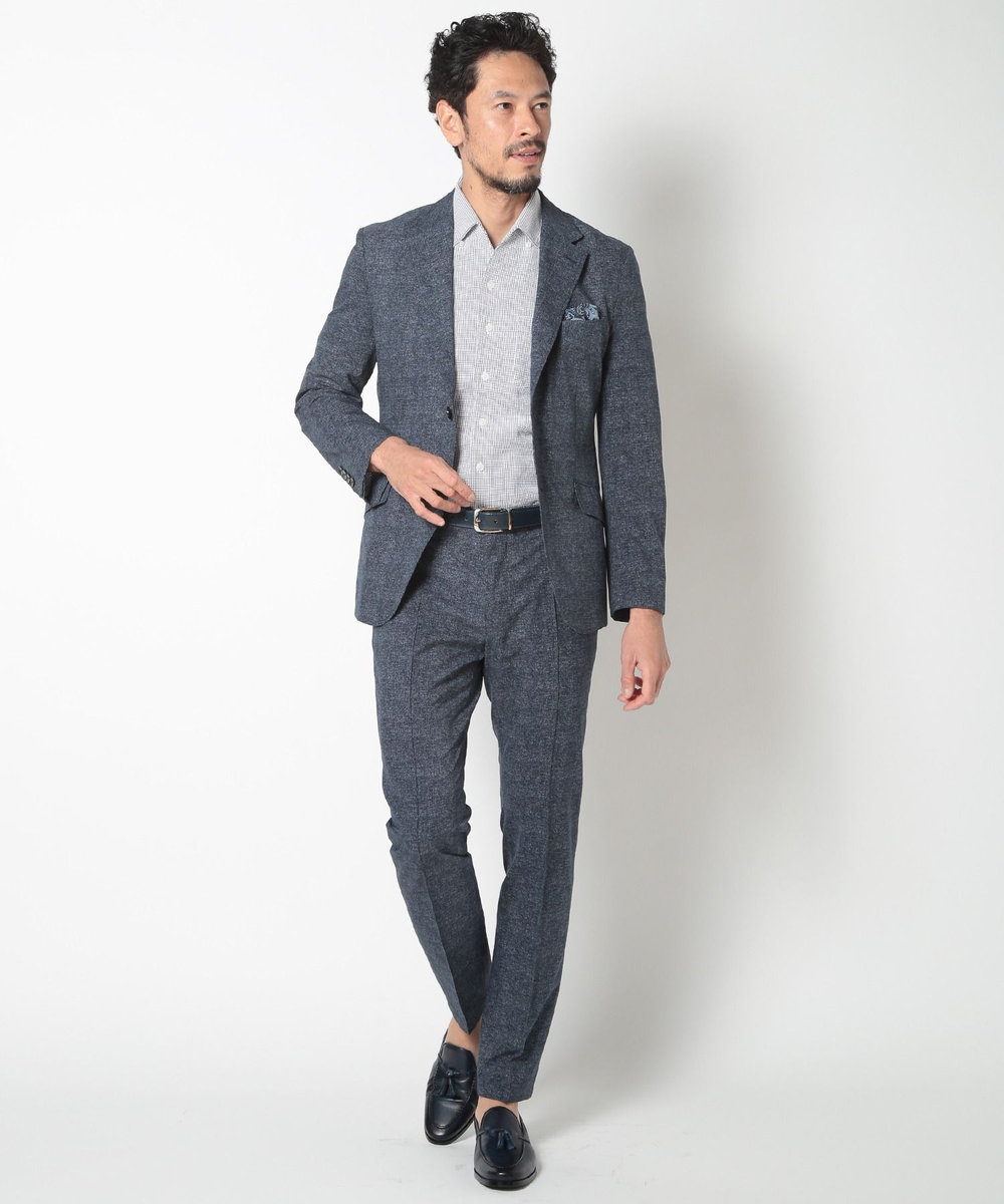 MEN'S BIGI 【ACTIVE TAILOR】吸水速乾ミニワッフルワンピースカラー半袖シャツ ブルー系その他