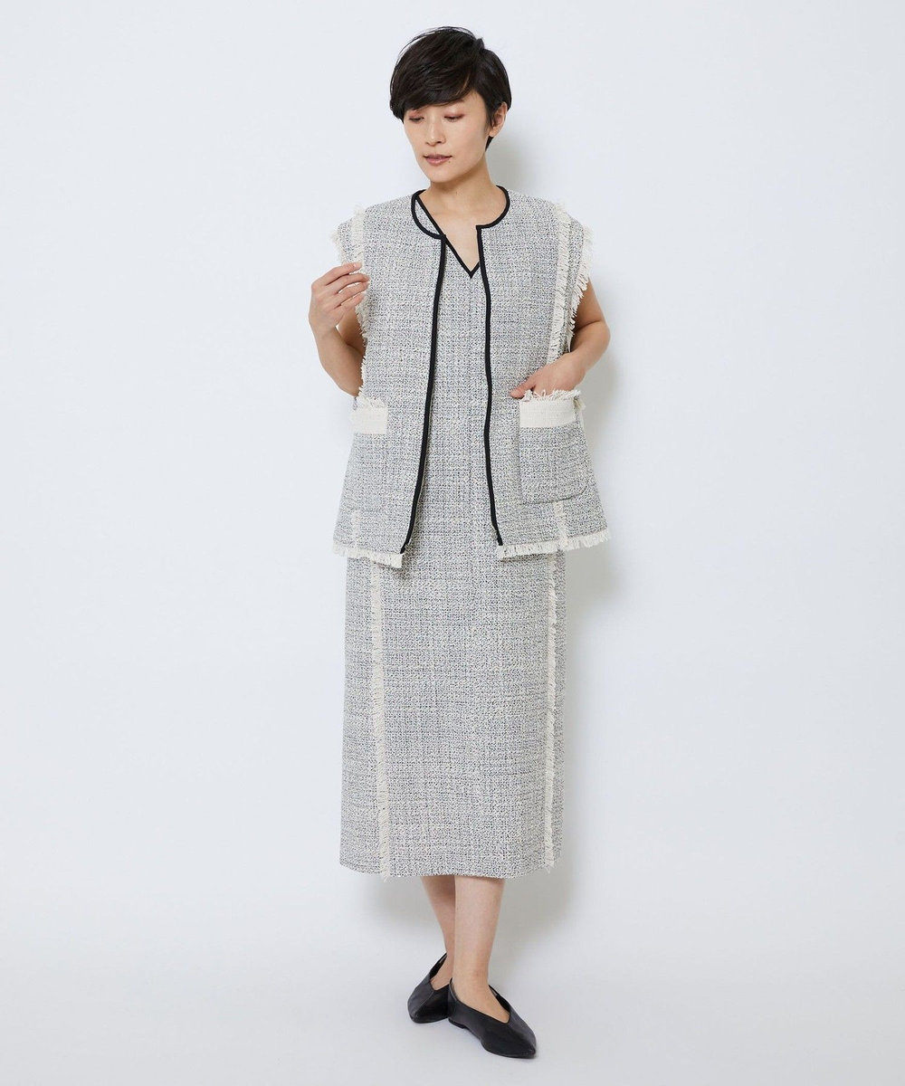 MOGA Collection MOGA Collection スパンコールツイードジップアップジレ ホワイト×ブラック