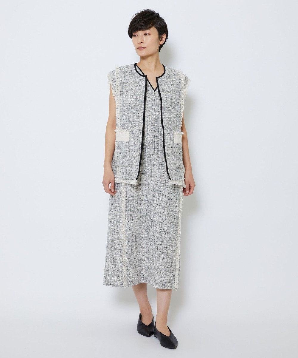MOGA Collection MOGA Collection スパンコールツイードジップアップジレ ホワイト×ブラック