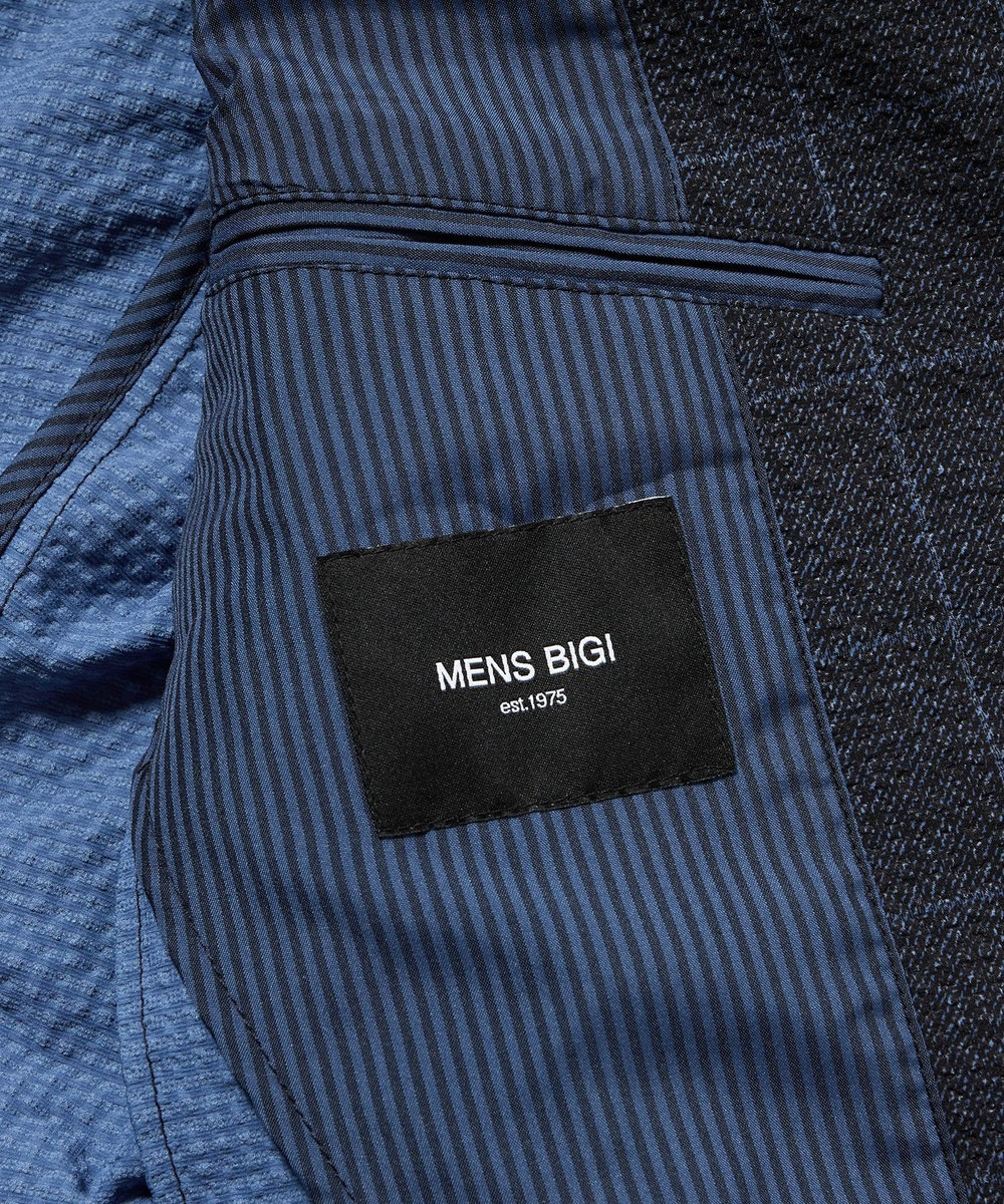 MEN'S BIGI 【ACTIVE TAILOR】3Dサッカープリントテーラードジャケット<セットアップ対応> ネイビー