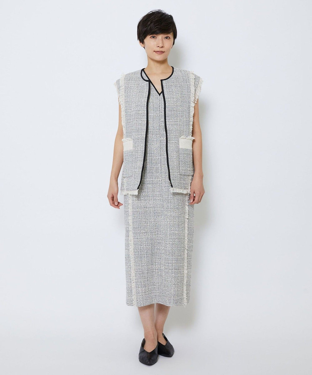 MOGA Collection MOGA Collection スパンコールツイードジップアップジレ ホワイト×ブラック