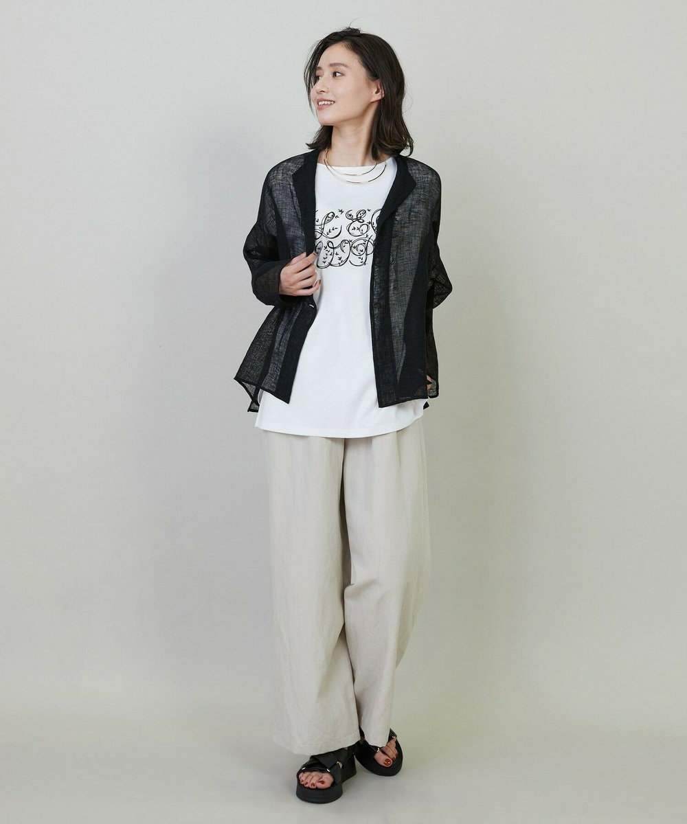 L'EQUIPE ライトリネンナチュラルタンブラーストレートパンツ ベージュ