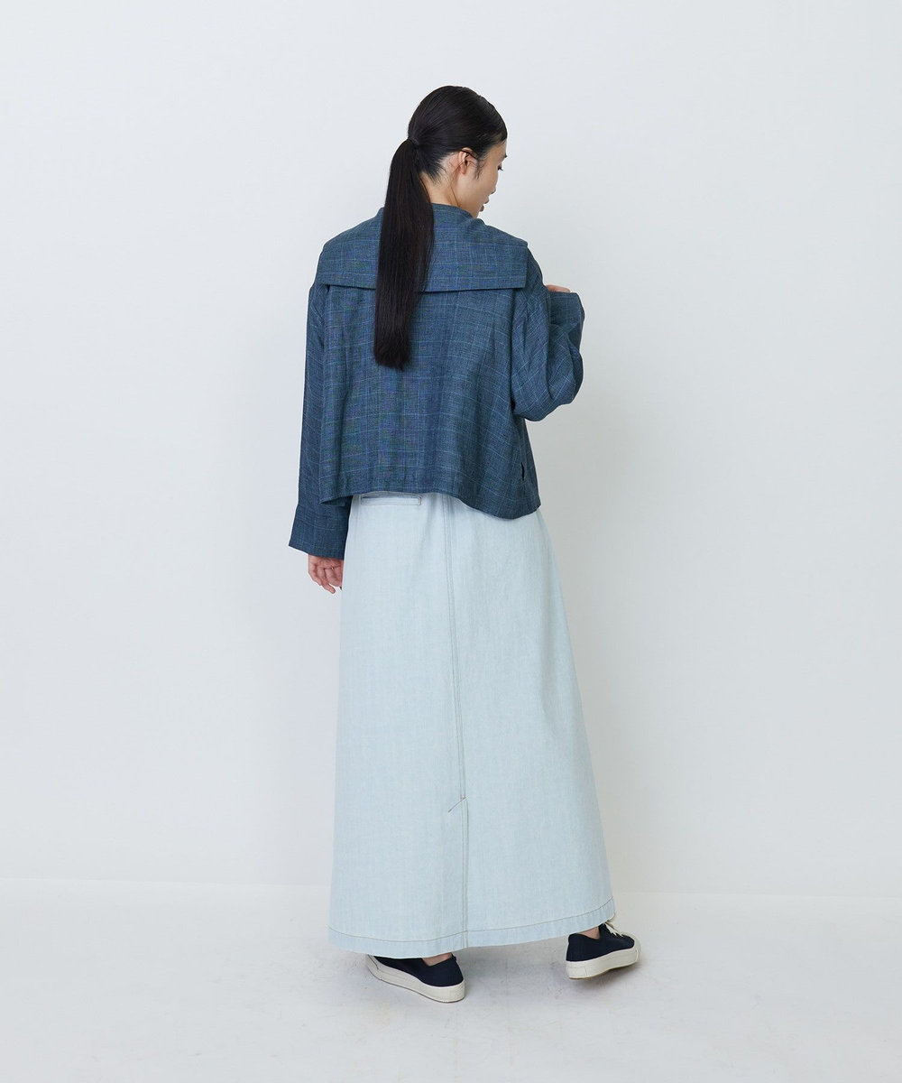 LOISIR リネンガーゼチェックセーラーカラーライトジャケット ブルー系その他